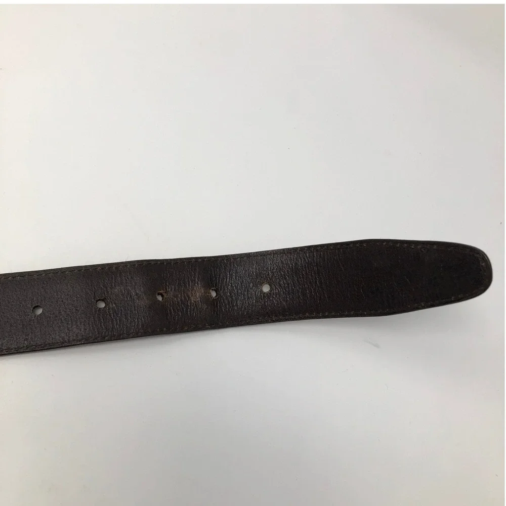 Woolrich Mens Brown Leather Belt 42 Italian Leather Woven Center Strip